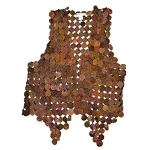 Vintage Handmade Thai Silk Silver Stream Yo-Yo Quilt Vest one size